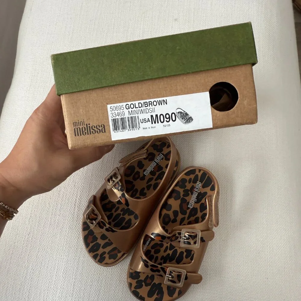 Mini Melissa Gold Leopard Print Sandals Toddler Size 9 Shoes NIB
